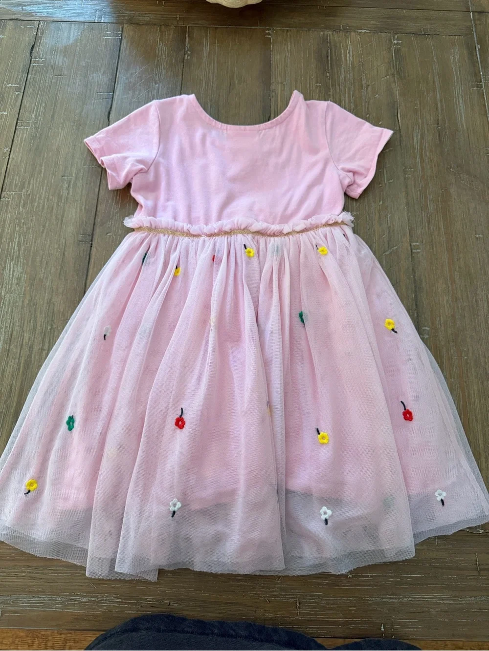 Hanna Anderson Pink Tulle Dress with Floral Embroidery